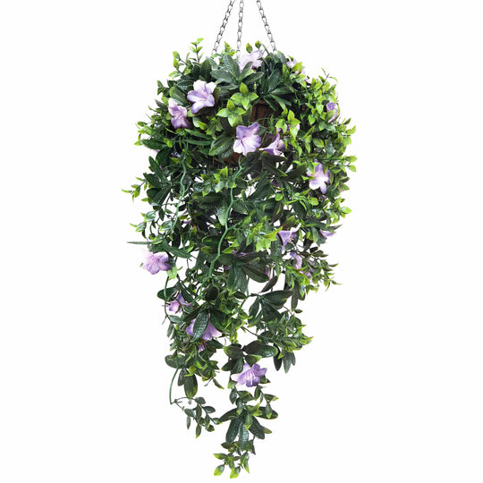 Best Artificial 90cm / 35 inch UV Stable Purple & White Trailing Azalea Hanging Basket with Cascading Flowers for Garden