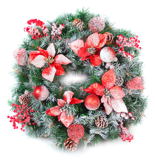 Best Artificial 60cm Frosted Red or Gold Outdoor Christmas Wreath