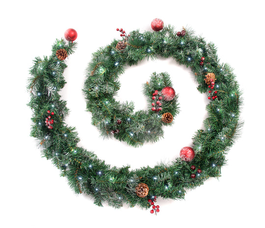 Best Artificial Christmas 6ft-9ft-12ft Frosted Red Garland - Optional Lights