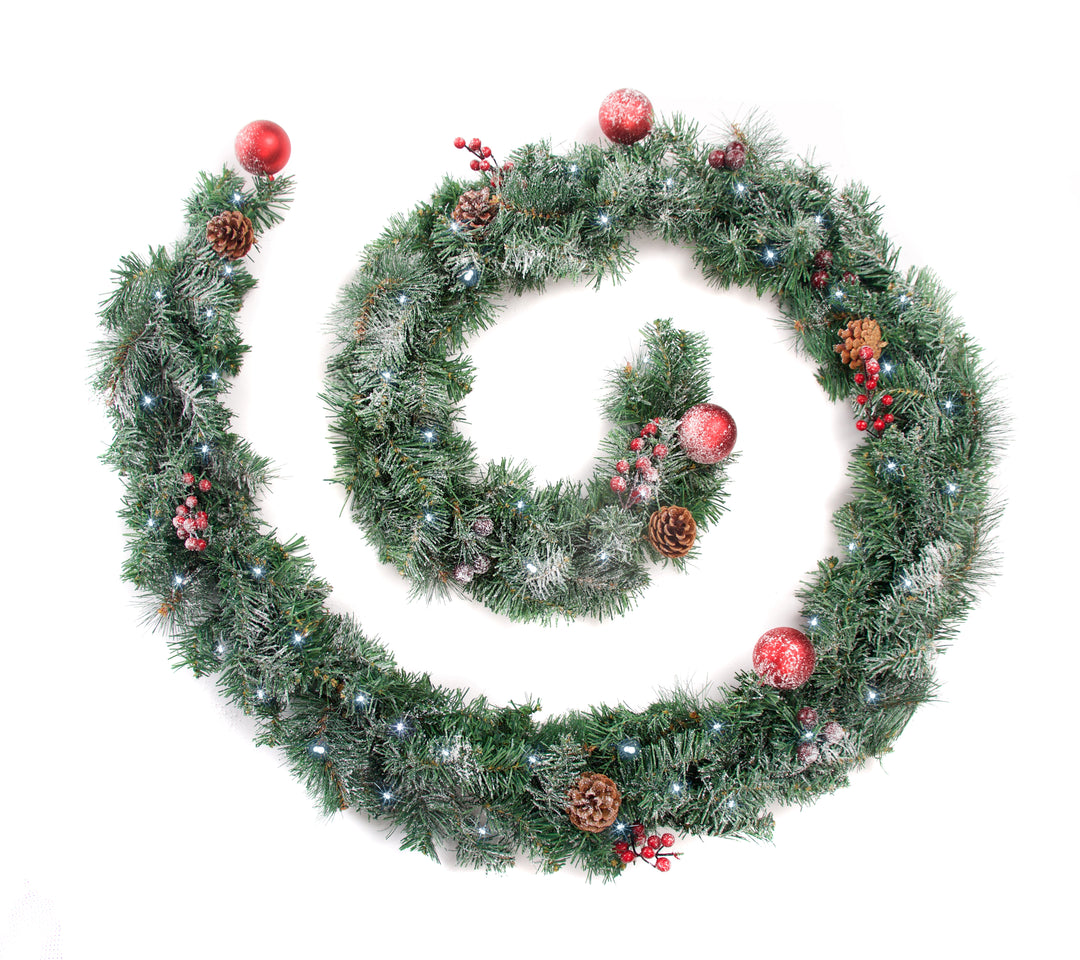 Best Artificial Christmas 6ft-9ft-12ft Frosted Red Garland - Optional Lights