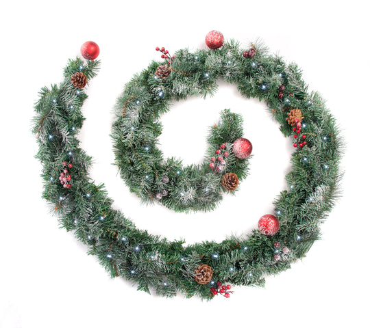 Best Artificial Christmas 6ft-9ft-12ft Frosted Red Garland - Optional Lights