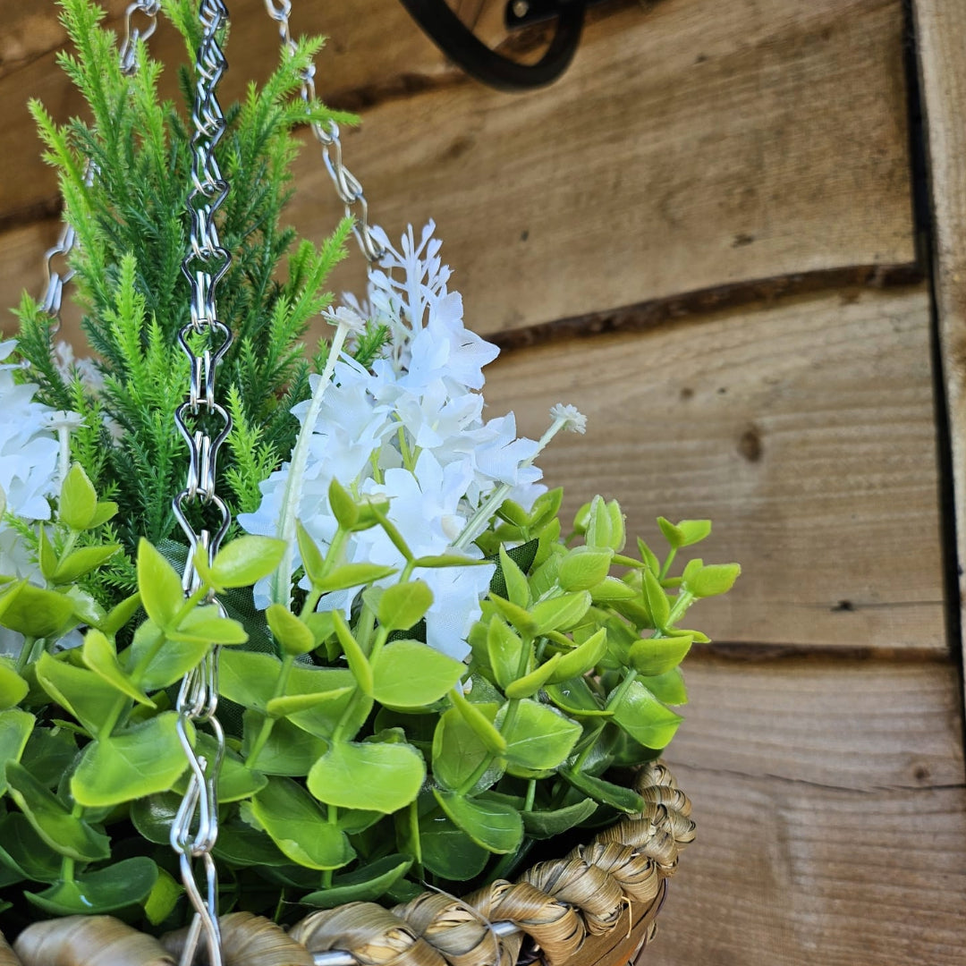 Best Artificial 10 inch Hyacinth Woven Hanging Basket - Suitable for Outdoor Use (White)