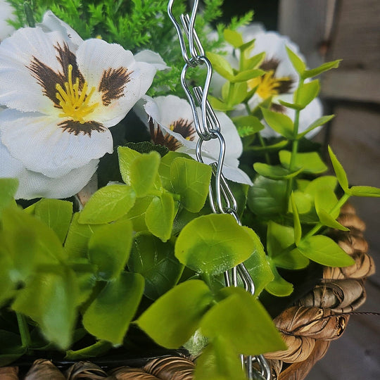 Best Artificial 10 Inch Pansy Spring Hanging Basket with Greenery and Conifer Centre
