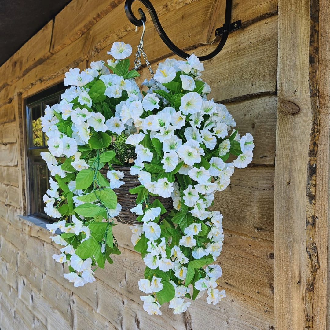Best Artificial 60cm Morning Glory Flower Display in 10" Wicker Rattan Basket - Suitable for Outdoor, Indoor and Garden