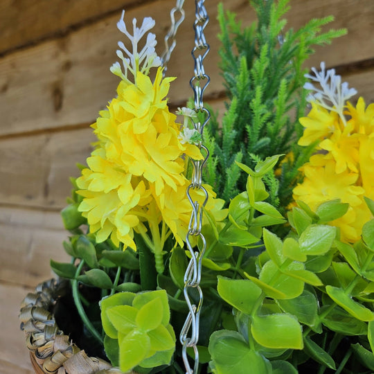 Pair Of Best Artificial Yellow Hyacinth Displays in 10 inch Woven Round Hanging Baskets - Suitable for Outdoor Use