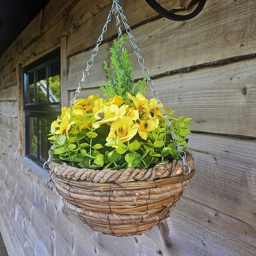 Best Artificial 10 Inch Pansy Spring Hanging Basket with Greenery and Conifer Centre