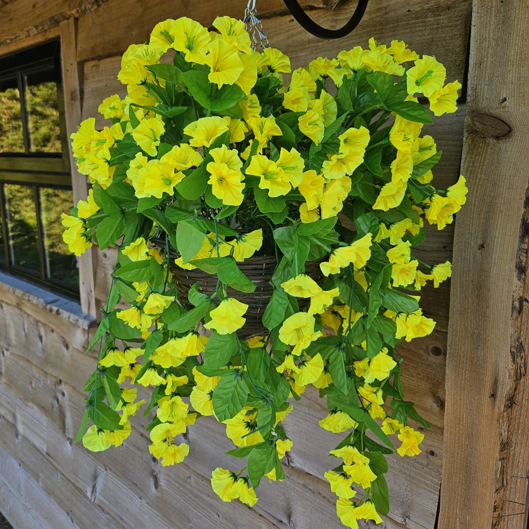 Best Artificial 60cm Morning Glory Flower Display in 10" Wicker Rattan Basket - Suitable for Outdoor, Indoor and Garden