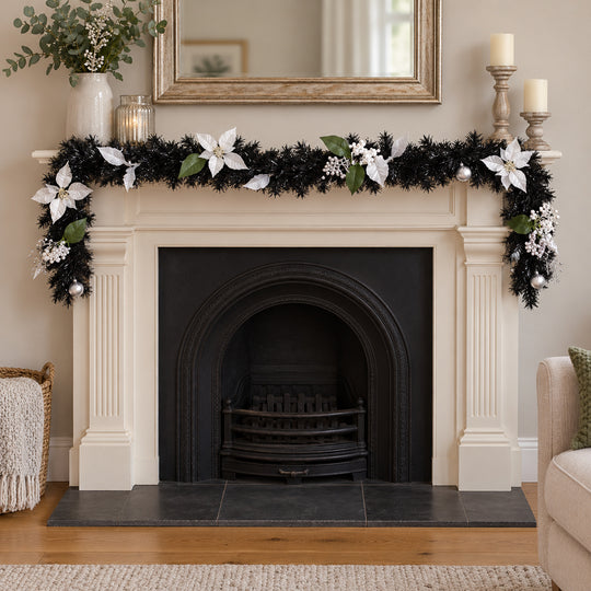 6ft Black and Silver 9ftBS Christmas garland, hearth UK lifestyle, Unlit