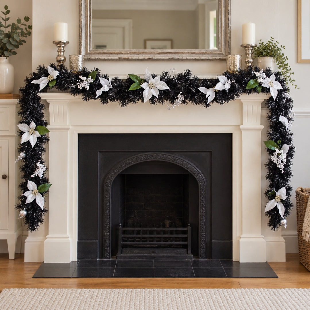 9ft Black and Silver 9ftBS Christmas garland, hearth UK lifestyle, Unlit