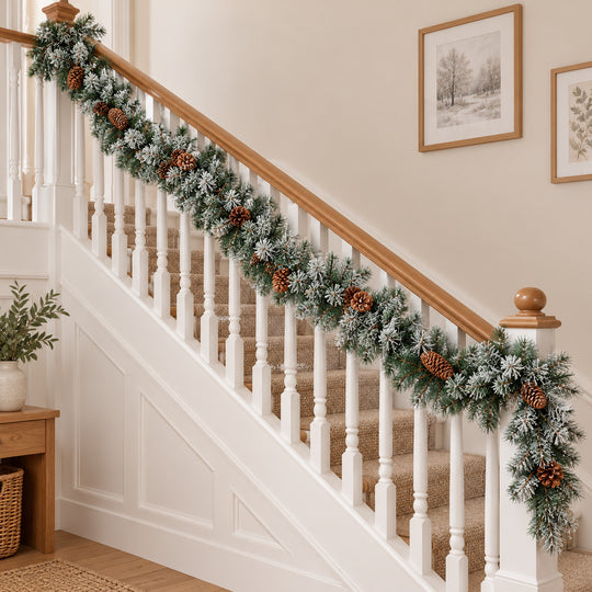 12ft Frosted Pinecones WX2E5373 Christmas garland, banister UK lifestyle, Unlit, heavy frosting