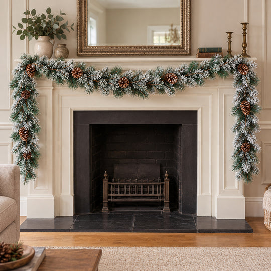 12ft Frosted Pinecones WX2E5373 Christmas garland, hearth UK lifestyle, Unlit, heavy frosting