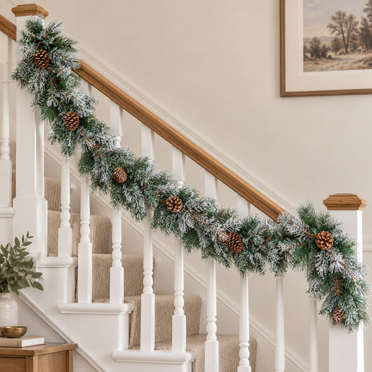 6ft Frosted Pinecones WX2E5373 Christmas garland, banister UK lifestyle, Unlit, heavy frosting