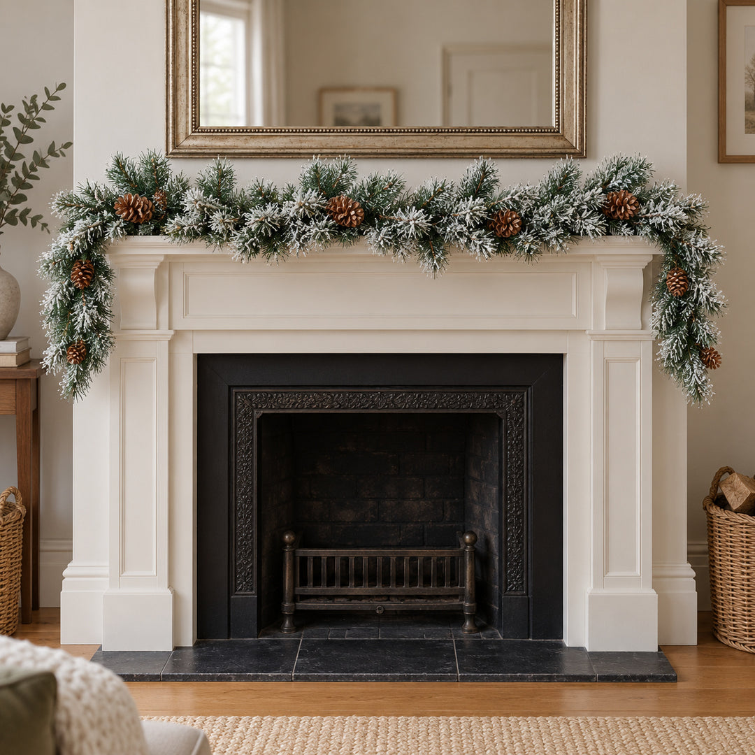 6ft Frosted Pinecones WX2E5373 Christmas garland, hearth UK lifestyle, Unlit, heavy frosting