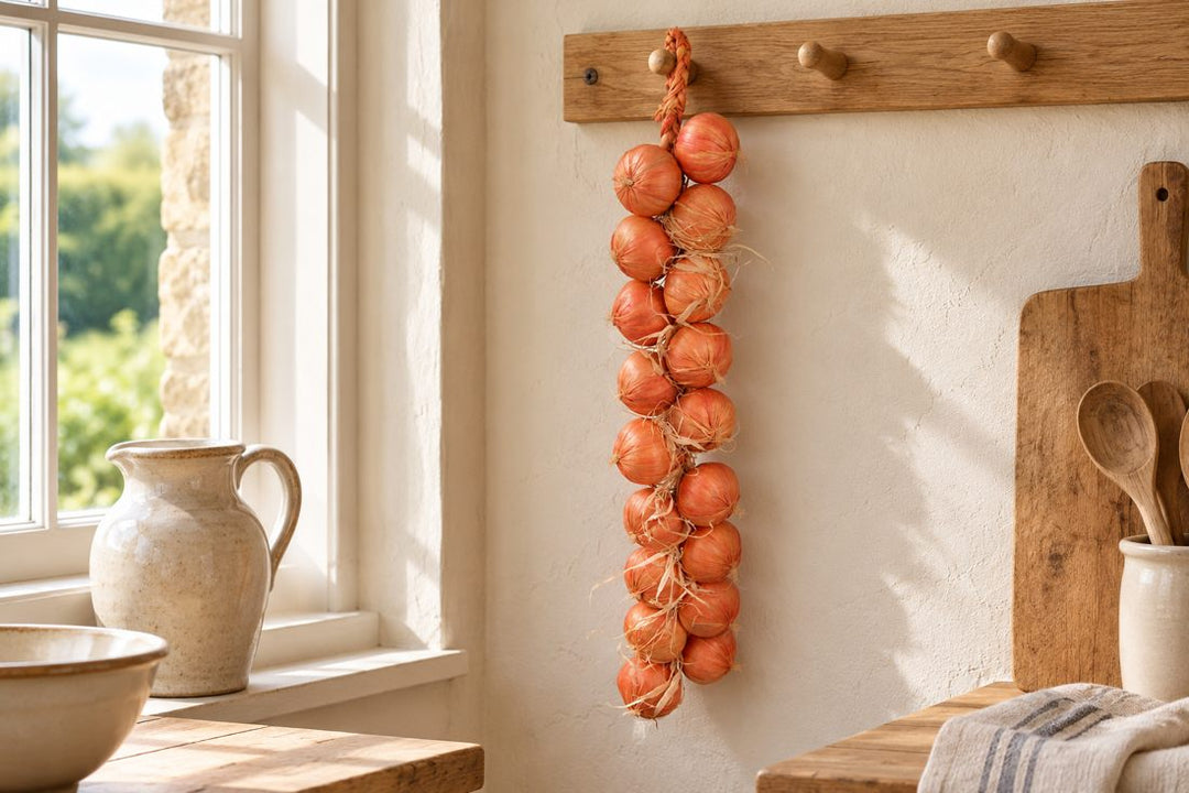 Large Best Artificial Onion String 80cm 18 onions in a UK home or garden setting