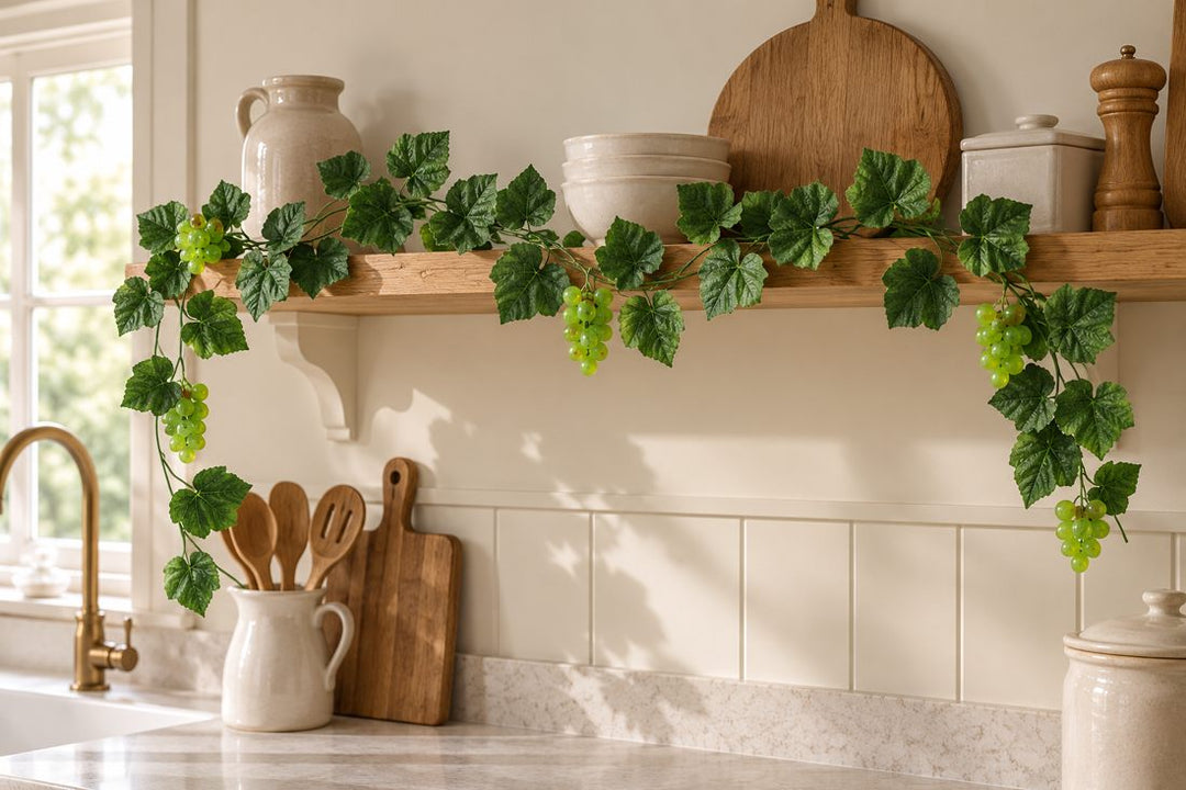 Best Artificial 180cm 6ft Ivy Green Grape Garland in a UK home or garden setting