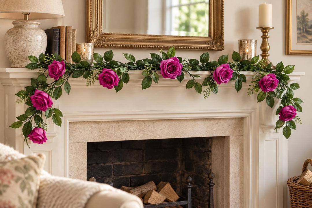 Best Artificial 7ft Light Purple Silk Rose Garland in a UK home or garden setting