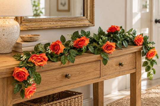 Best Artificial 7ft Champagne Silk Rose Garland in a UK home or garden setting