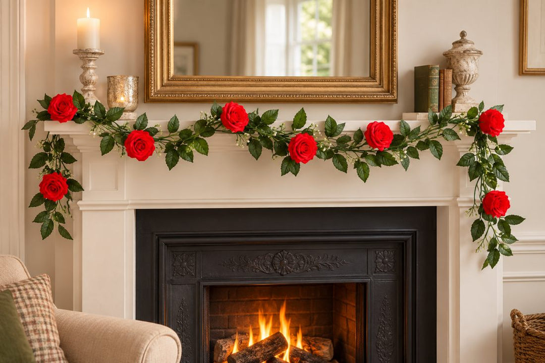 Best Artificial 7ft Red Silk Rose Garland in a UK home or garden setting