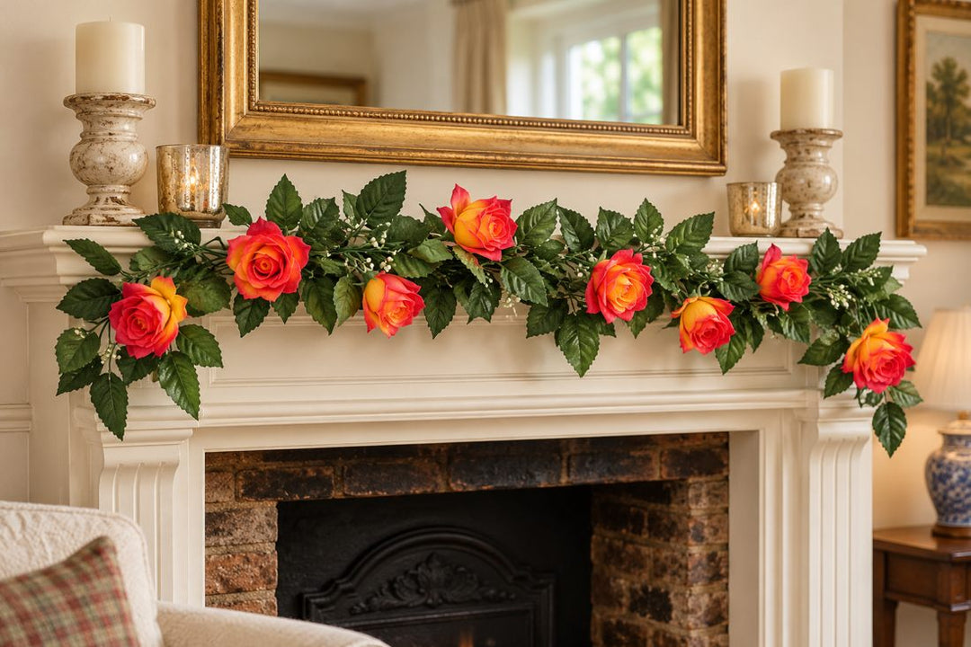Best Artificial 7ft Red-Yellow Silk Rose Garland in a UK home or garden setting