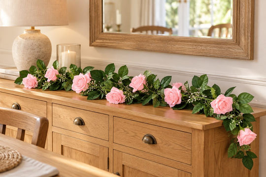 Best Artificial 7ft Baby Pink Silk Rose Garland in a UK home or garden setting