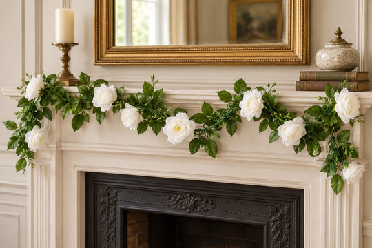 Best Artificial 7ft Ivory White Silk Rose Garland in a UK home or garden setting