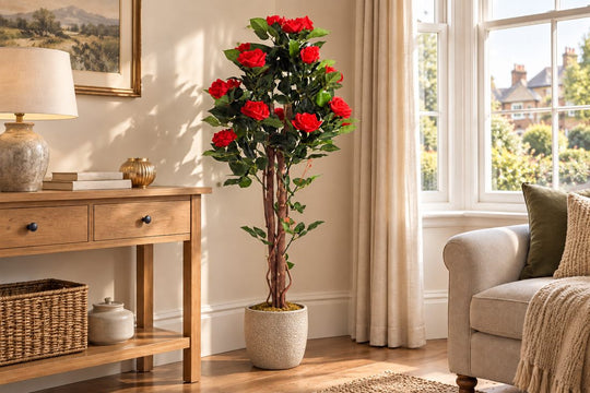 Best Artificial 4ft - 120cm Rose Flower Tree in a UK home or garden setting
