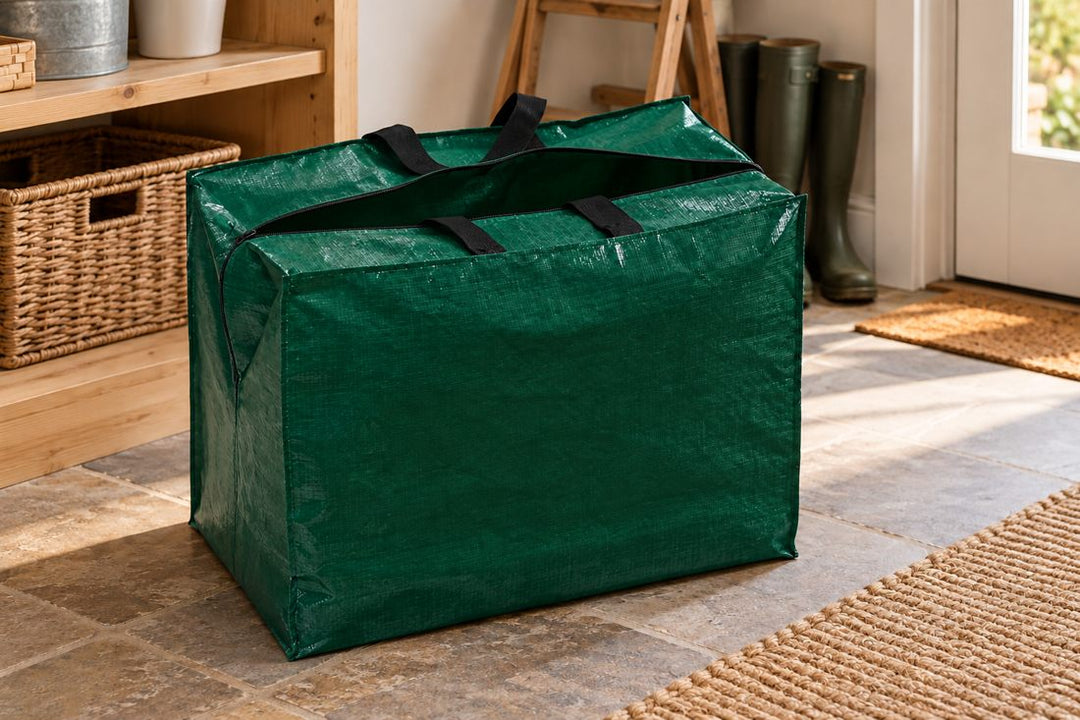 Christmas Decorations Storage Bag in a UK home or garden setting