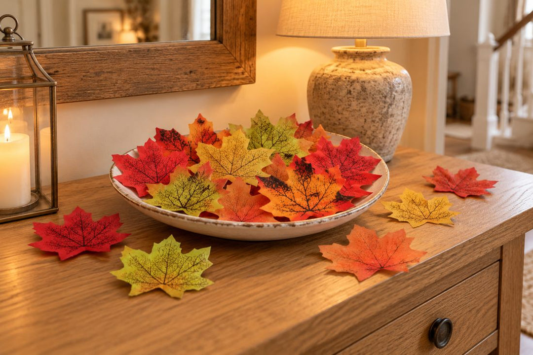 Best Artificial Loose Autumn Maple Leaves in a UK home or garden setting