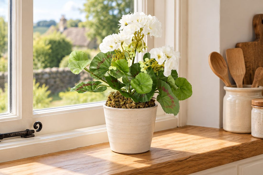 Best Artificial 24cm Geranium Plug Plant - Pot NOT Included in a UK home or garden setting