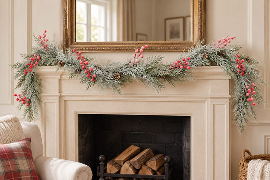 200cm Artificial Frosted Conifer Christmas Garland in a UK home or garden setting