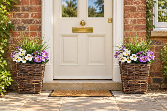 Pair Of 44cm Best Artificial Pansy Planters - Suitable for Indoor, Outdoor use. in a UK home or garden setting