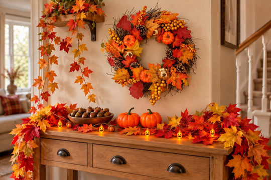 Best Artificial Autumn Halloween Fall Harvest Decorations Bundle Pack in a UK home or garden setting