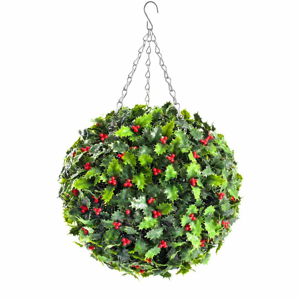 Best Artificial 28cm Christmas Holly Ball with Red Berries - lifestyle display