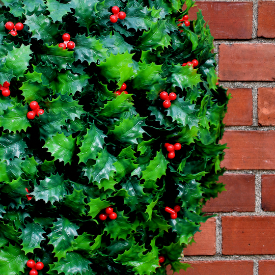 Best Artificial 28cm Christmas Holly Ball with Red Berries - size and scale view