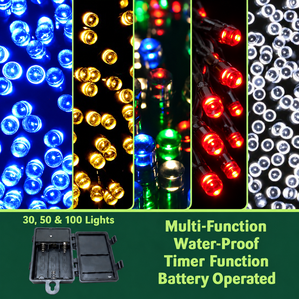 LED Outdoor Waterproof Battery 8 Multi-Function String Lights with Timer - front view