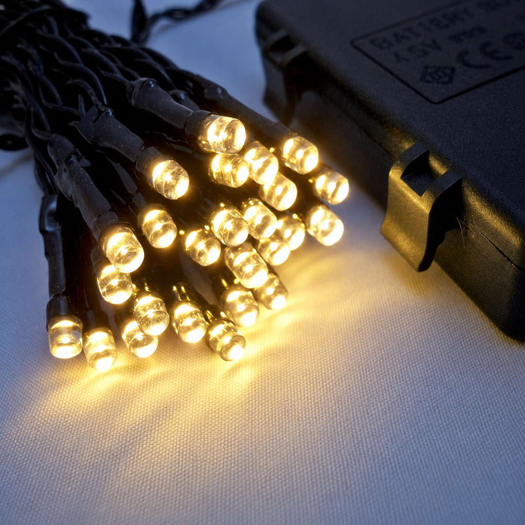 LED Outdoor Waterproof Battery 8 Multi-Function String Lights with Timer - side view