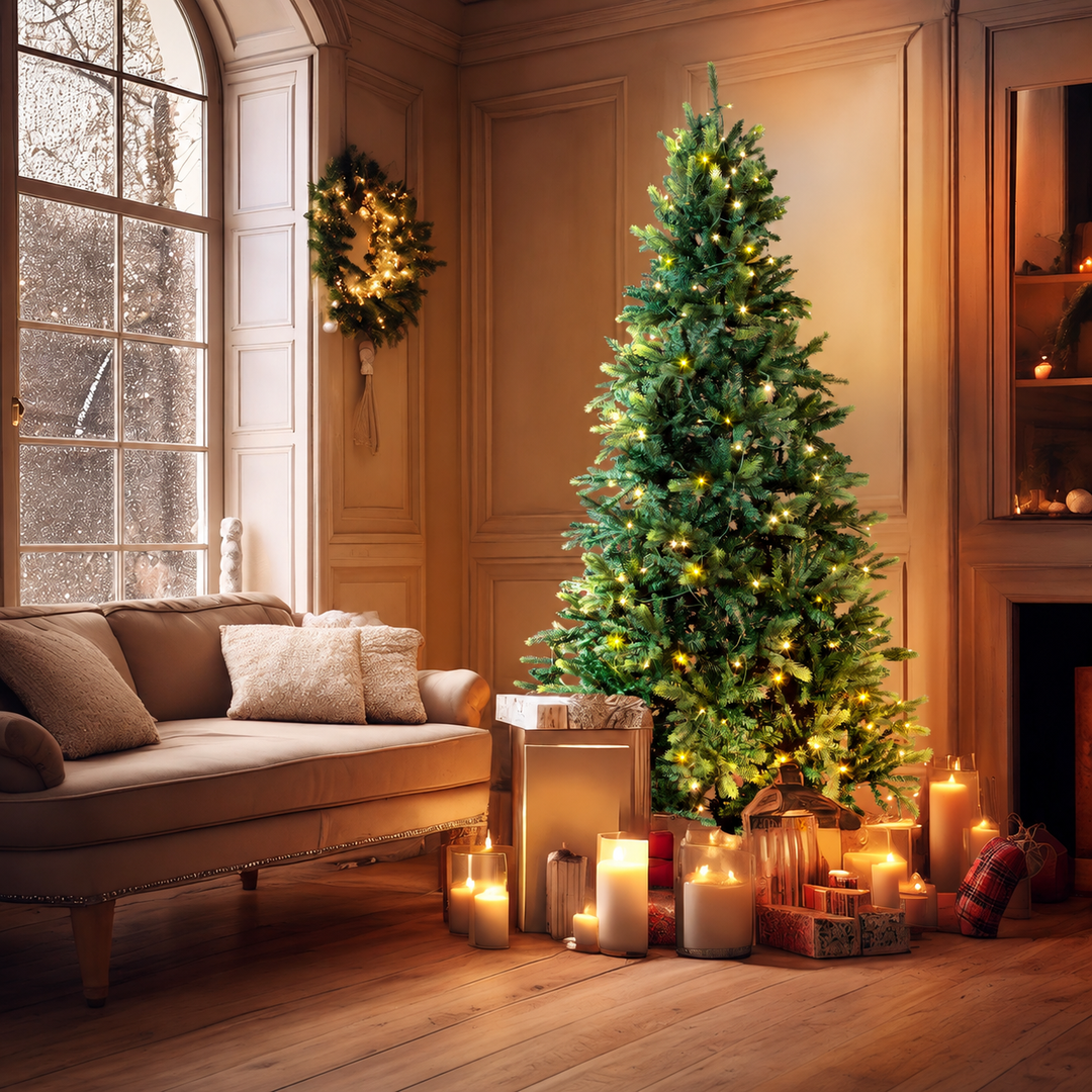 Best Artificial Battery Balsam Fir Pre Lit Christmas Tree With Real Feel PE Tips, Hinged With LED Lights — square display