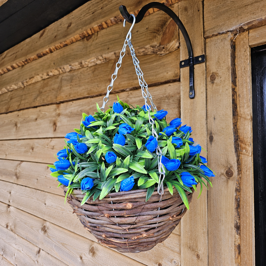 Best Artificial 28cm Tulip Flower Display in 10" Wicker Rattan Basket - Suitable for Outdoor, Indoor and Garden (Blue) — square display