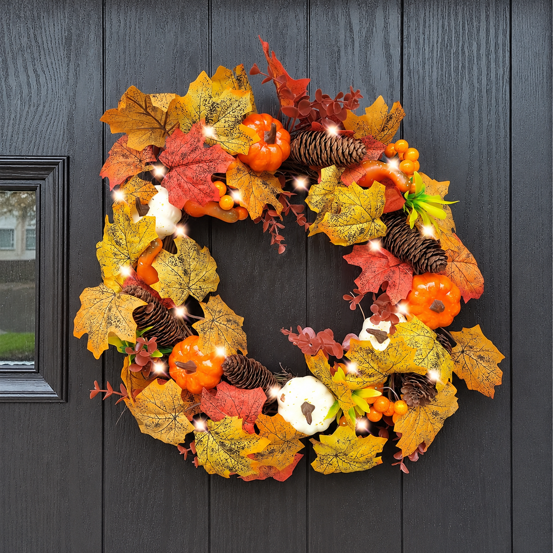 Pre-Lit 50cm Autumn Winter Halloween Wreath — square product display
