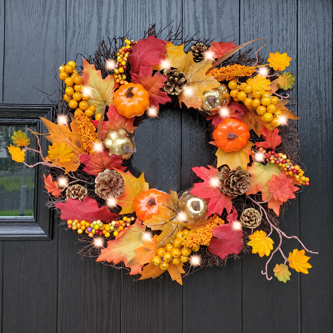 Pre-Lit 50cm Wicker Autumn Winter Halloween Wreath — square product display