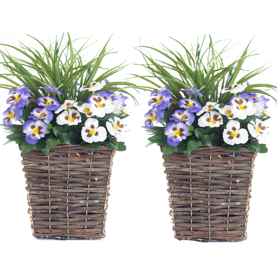 Pair Of 44cm Best Artificial Pansy Planters - Suitable for Indoor, Outdoor use.
