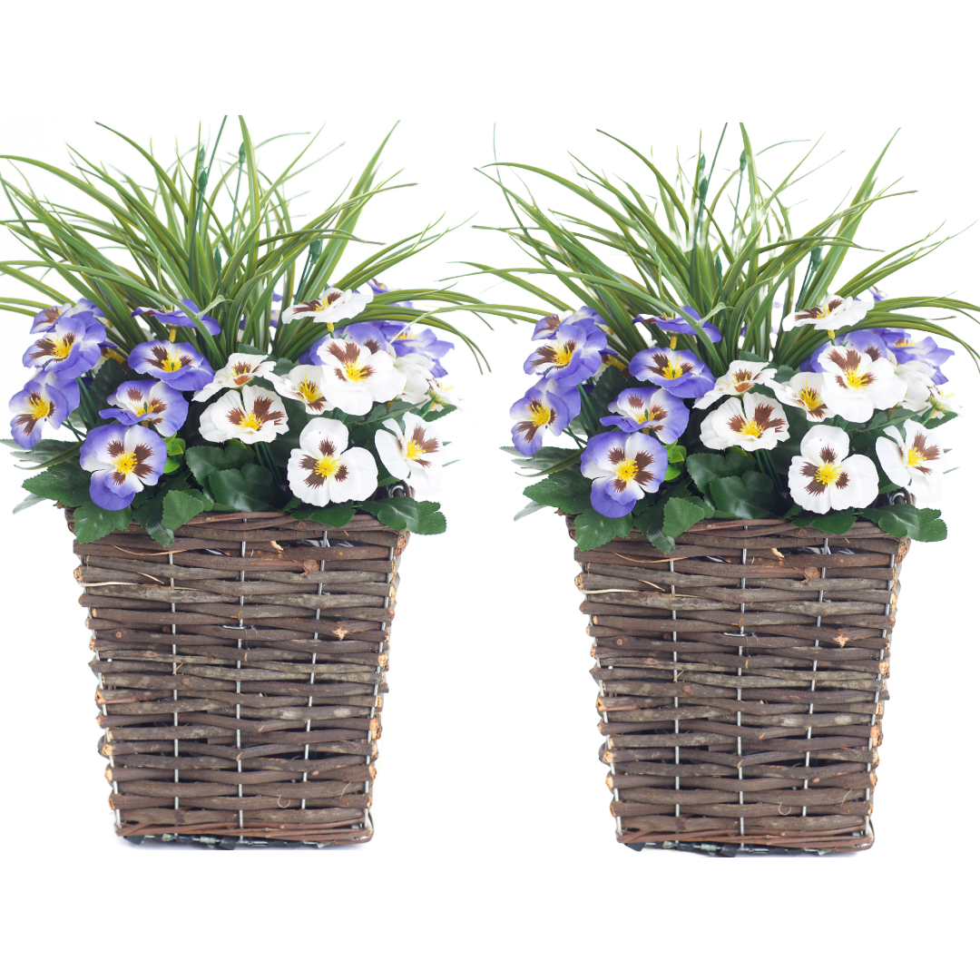 Pair Of 44cm Best Artificial Pansy Planters - Suitable for Indoor, Outdoor use.