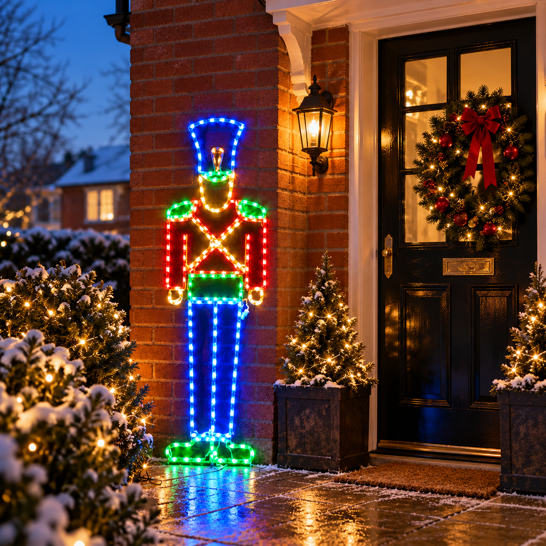 Best Artificial 150cm Illuminated Christmas Nutcracker Silhouette in a UK Christmas lifestyle setting