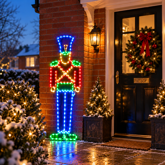 Best Artificial 150cm Illuminated Christmas Nutcracker Silhouette in a UK Christmas lifestyle setting