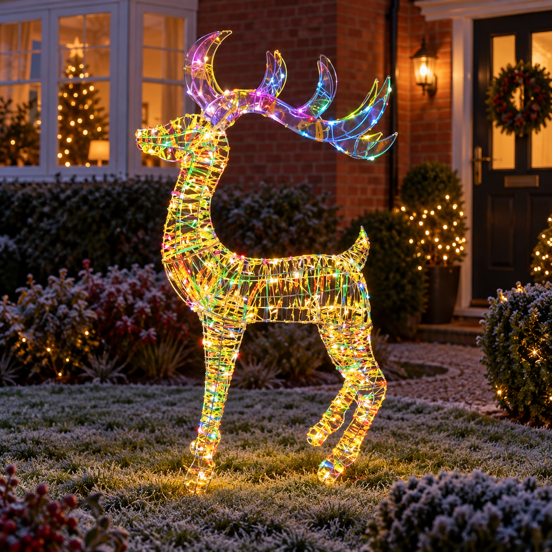 Best Artificial 130cm Illuminated Christmas Stag Silhouette in a UK Christmas lifestyle setting