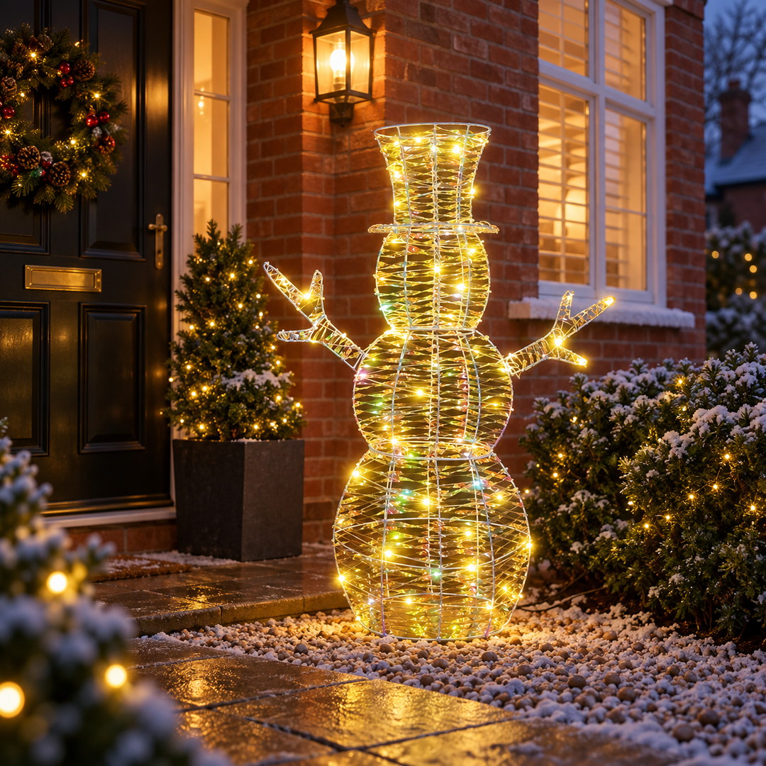 Best Artificial 120cm Illuminated Christmas Snowman Silhouette in a UK Christmas lifestyle setting