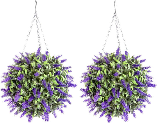 Pair Of Best Artificial 28cm Lavender Topiary Balls - Suitable for Outdoor Use - Weather Resistant - UV Fade Resistant (Purple)