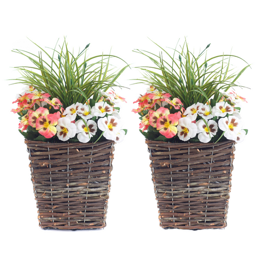 Pair Of 44cm Best Artificial Pansy Planters - Suitable for Indoor, Outdoor use.