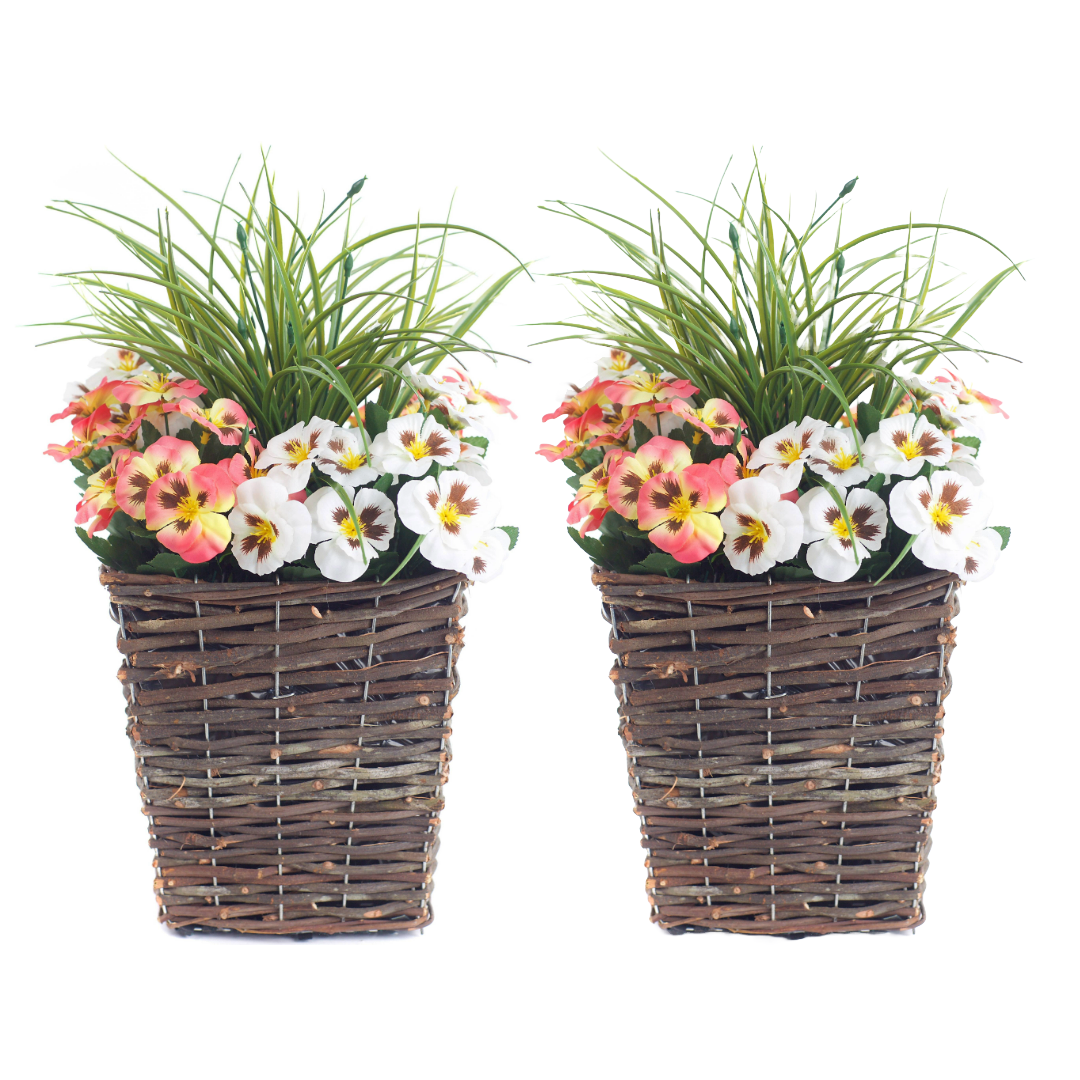 Pair Of 44cm Best Artificial Pansy Planters - Suitable for Indoor, Outdoor use.