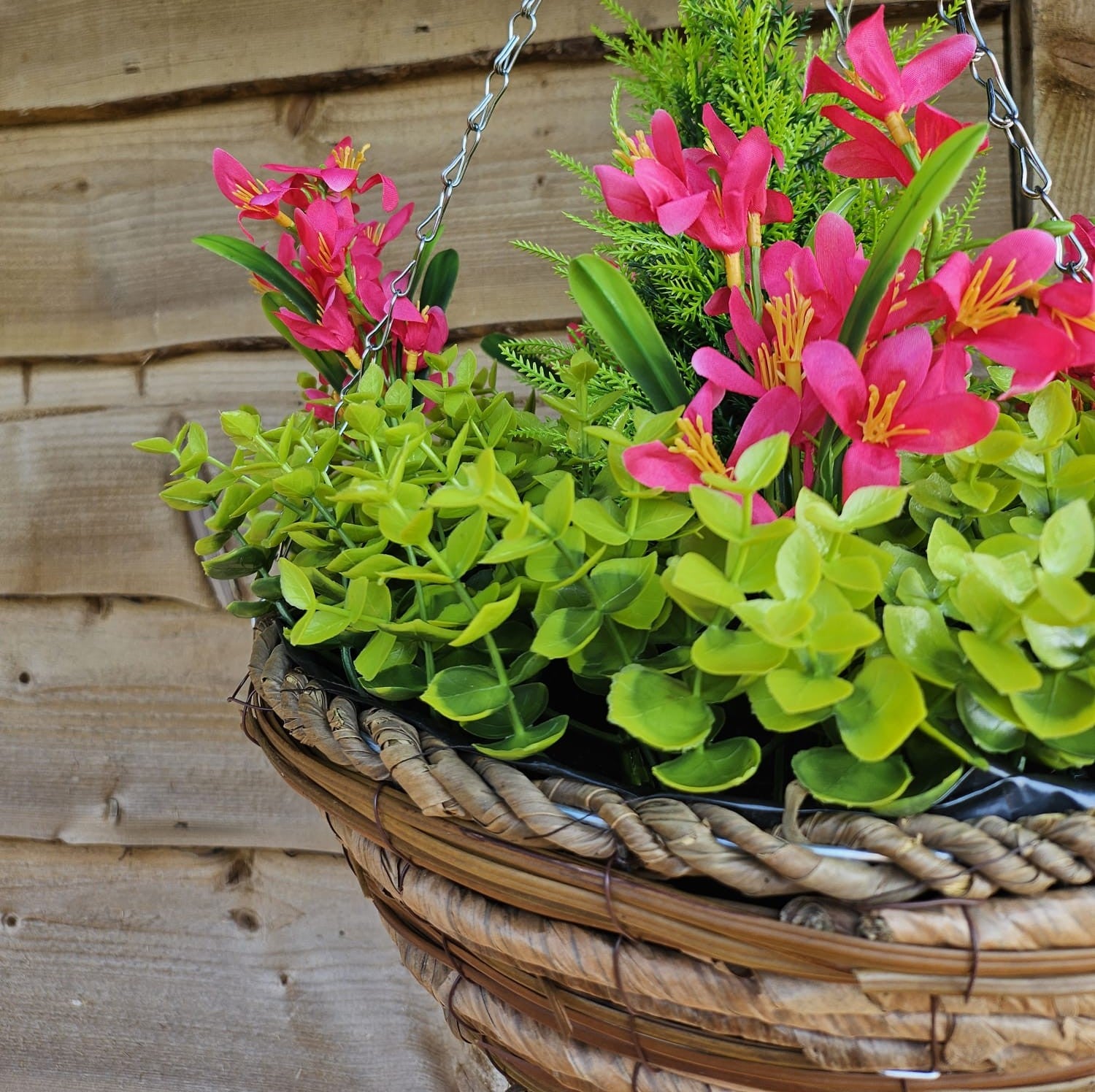 Best Artificial Pink Mini Daffodil Display in 14 Inch Round Hanging Basket